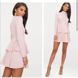 Dusty Pink High Neck Tiered Skater Dress